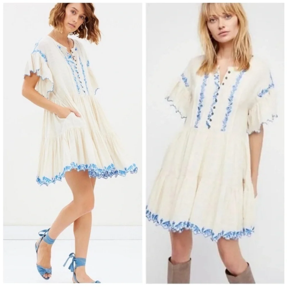 Free People Embroidered Oversized Boho Dress (Small)
